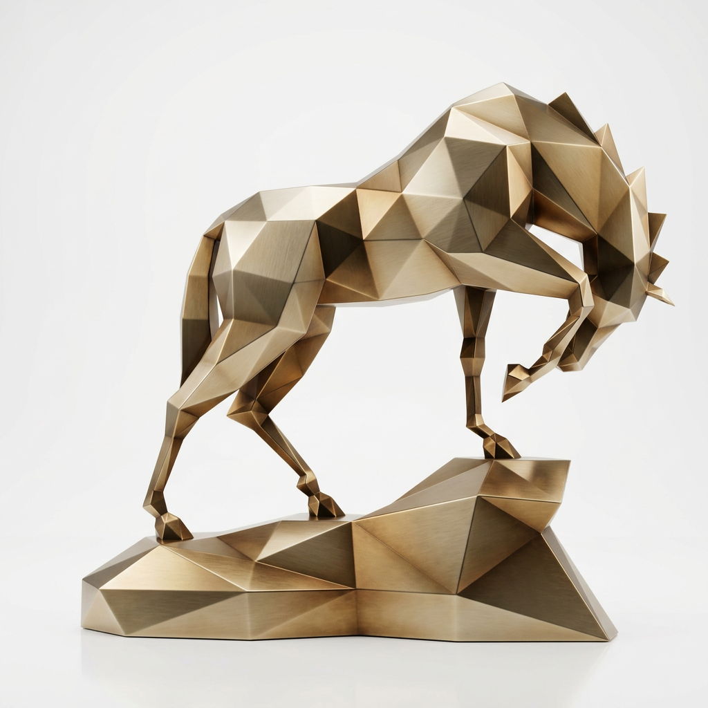 Grande Sculpture cheval Polygone Origami En Laiton