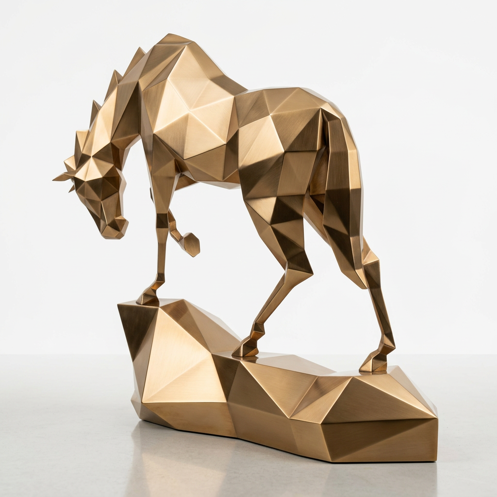 Grande Sculpture cheval Polygone Origami En Laiton
