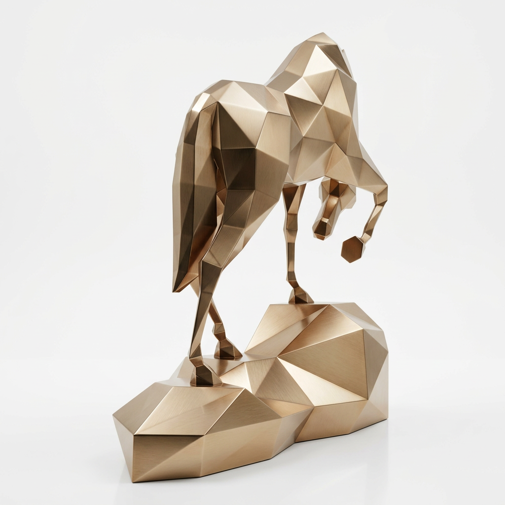 Grande Sculpture cheval Polygone Origami En Laiton