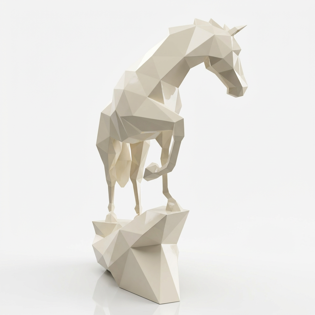 Sculpture origami cheval métallique En Résine