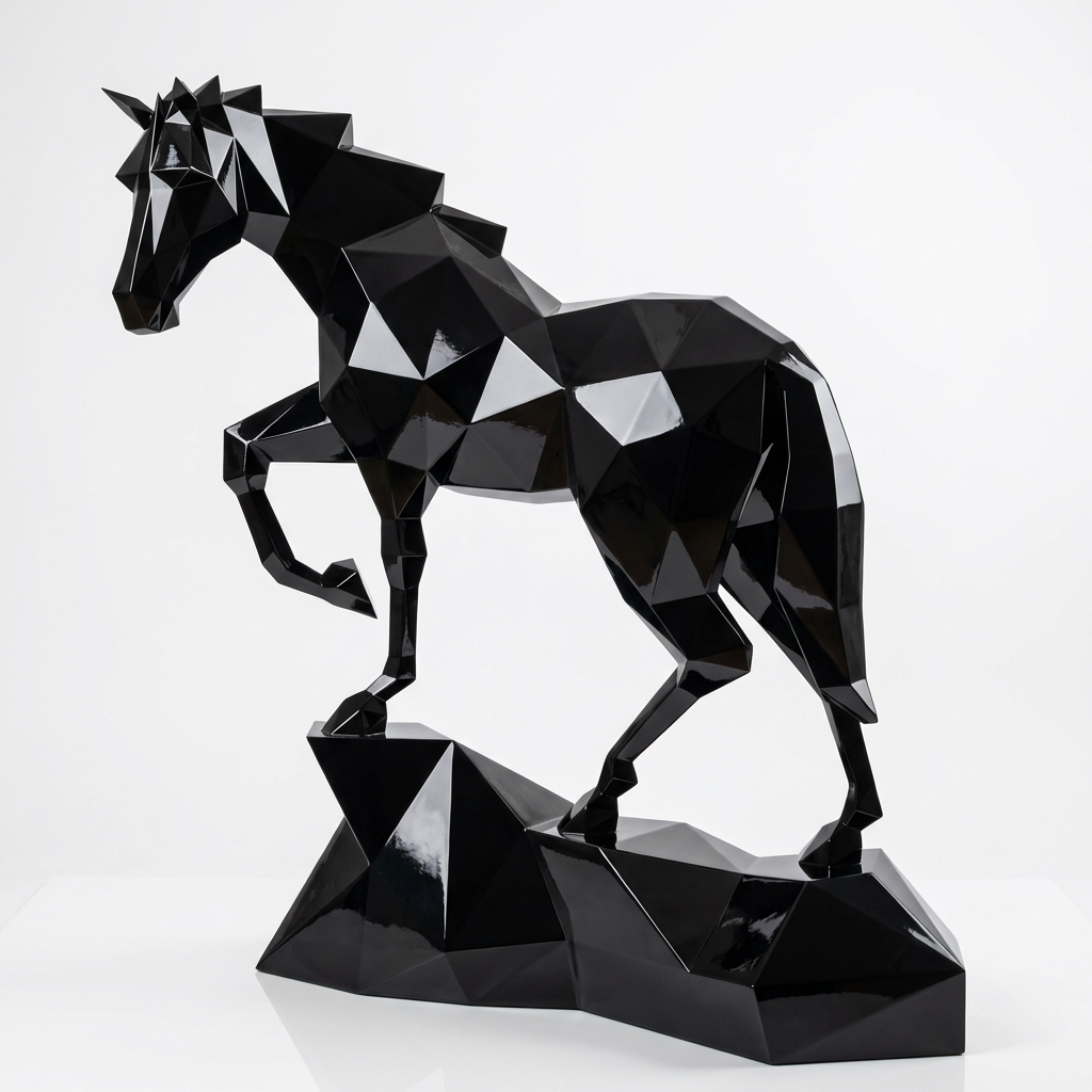 Sculpture origami cheval métallique En Résine