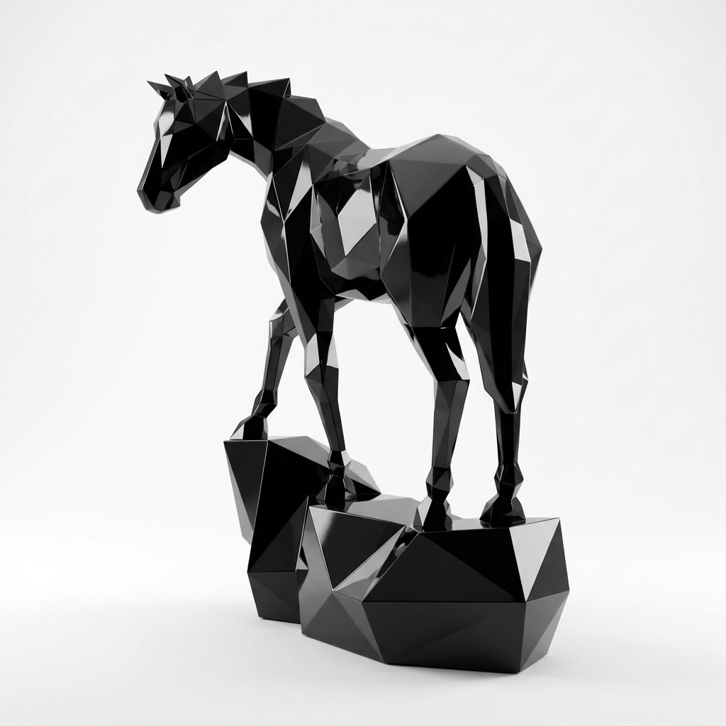 Sculpture origami cheval métallique En Résine
