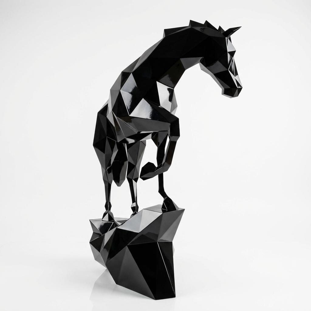 Sculpture origami cheval métallique En Résine