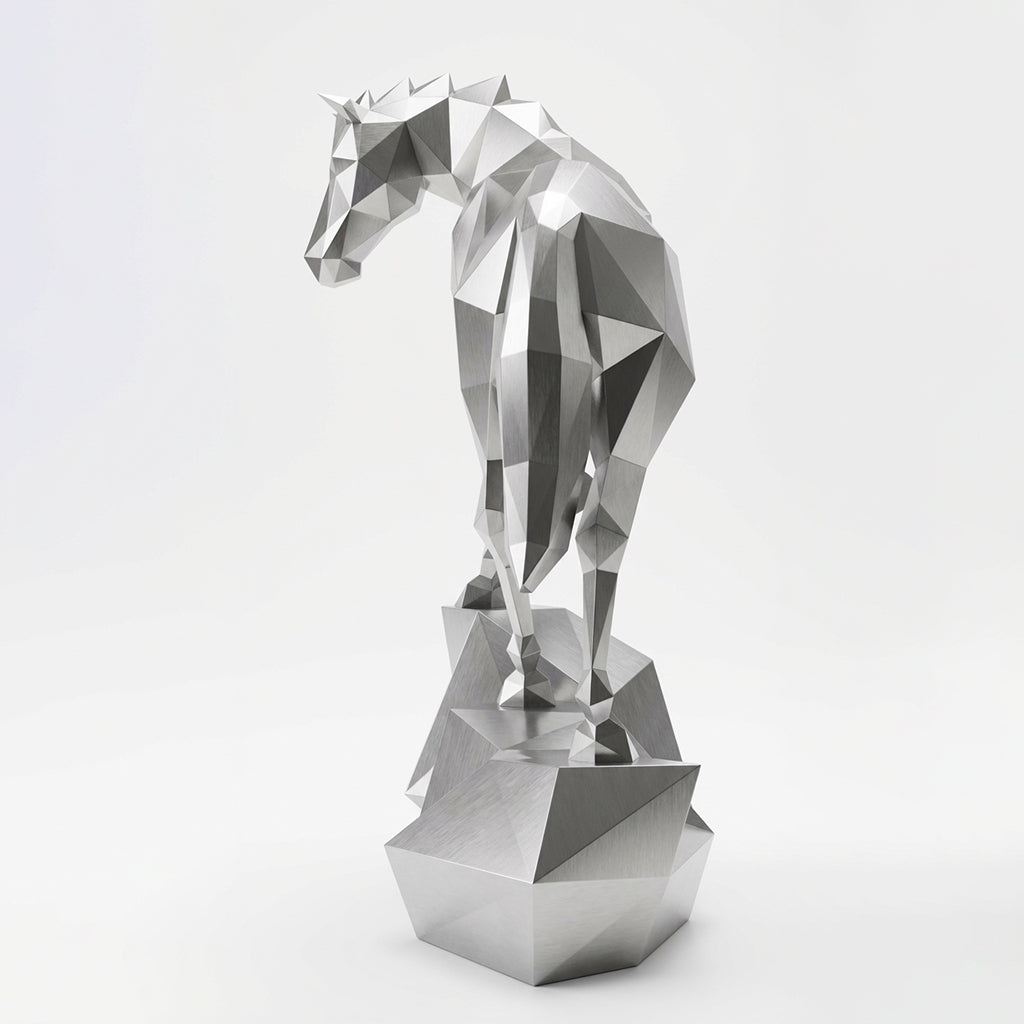 Sculpture origami cheval métallique En Inox