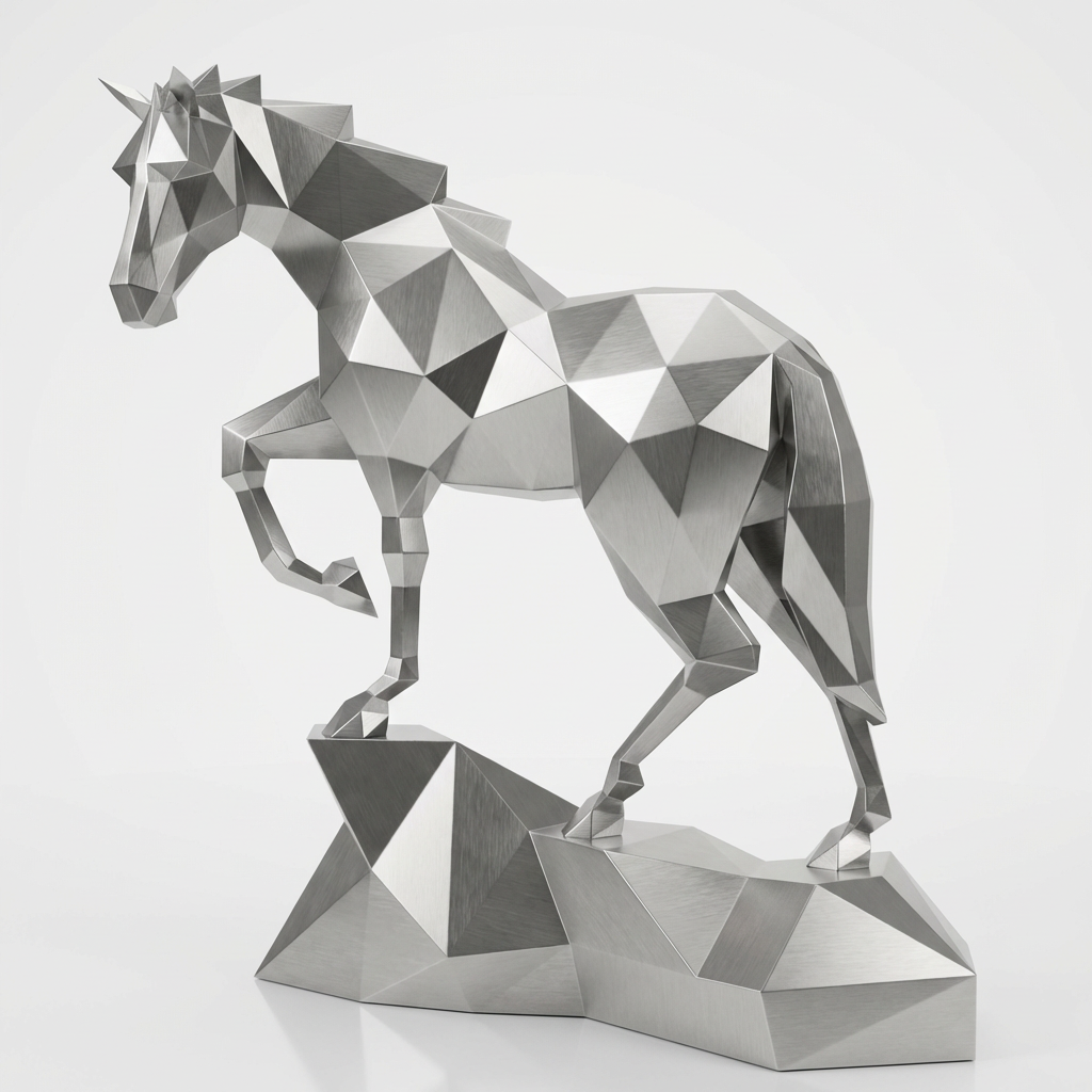 Sculpture origami cheval métallique En Inox