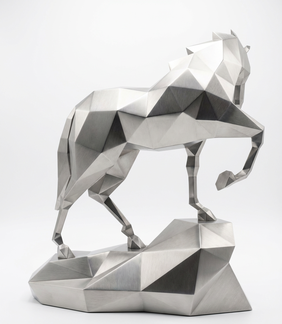 Sculpture origami cheval métallique En Inox
