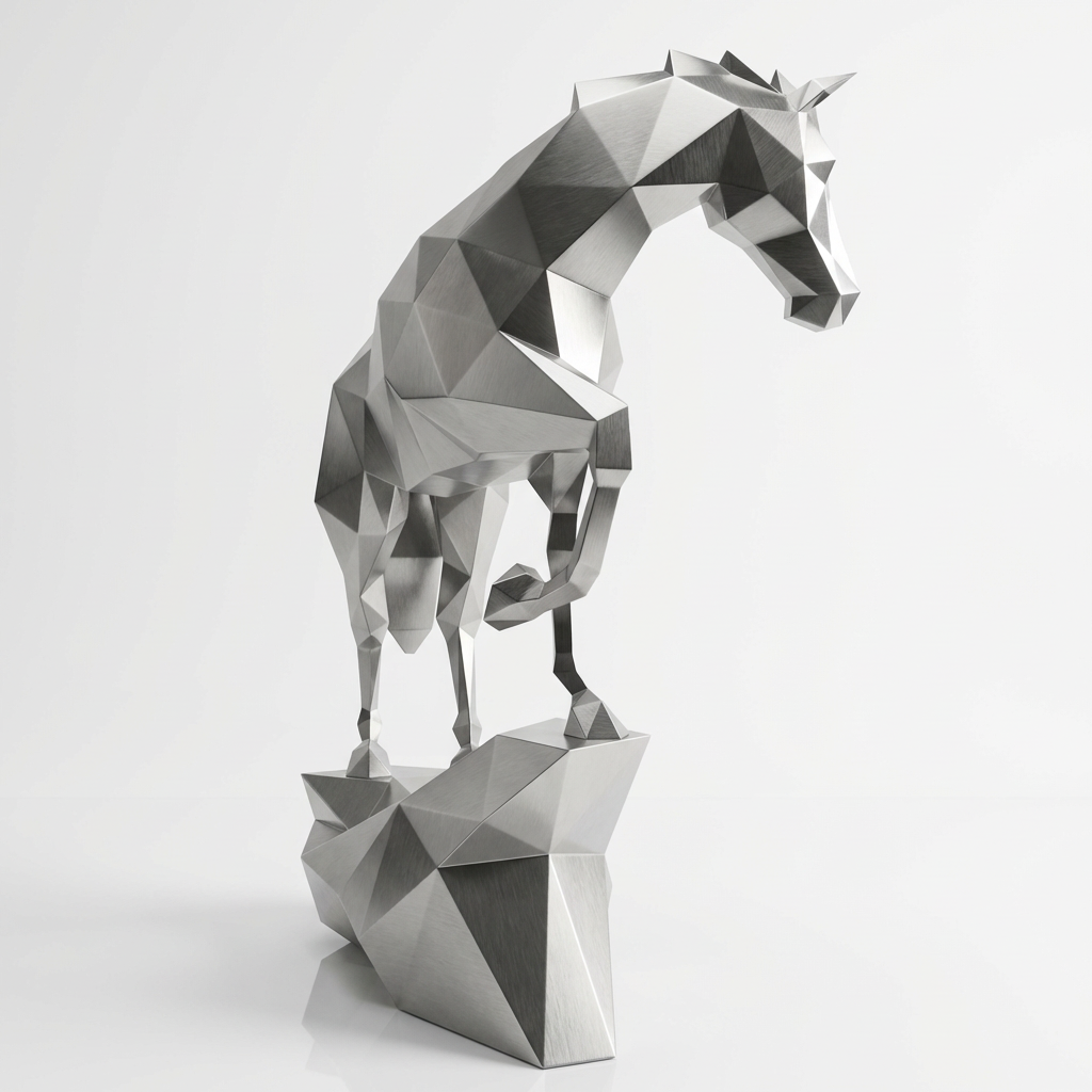 Sculpture origami cheval métallique En Inox