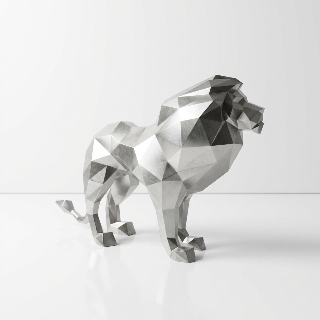 Sculpture de Lion Origami En Inox