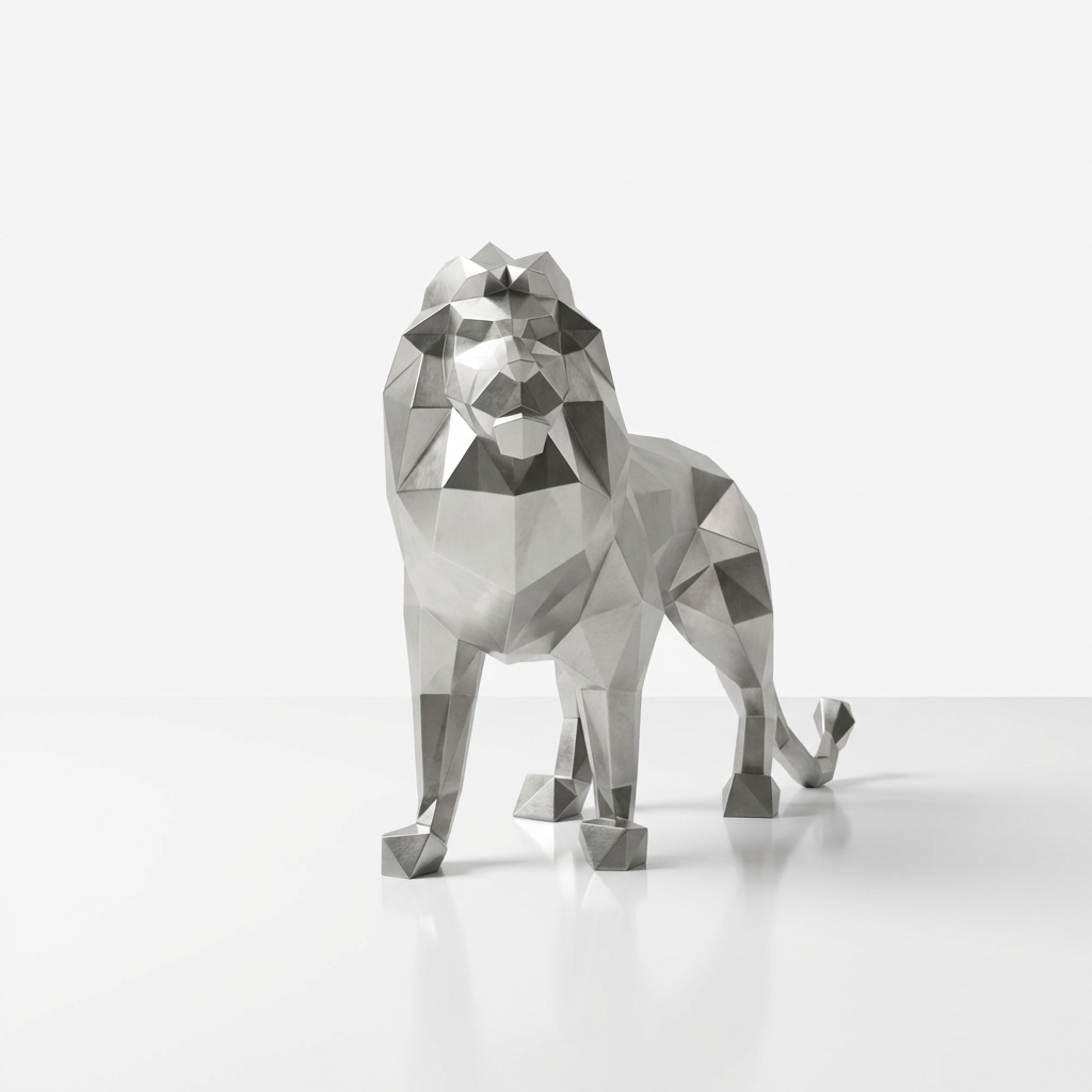 Sculpture de Lion Origami En Inox