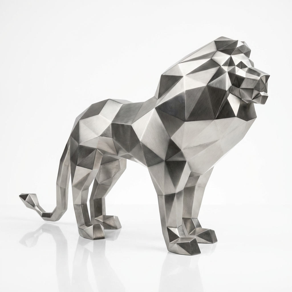 Sculpture de Lion Origami En Inox