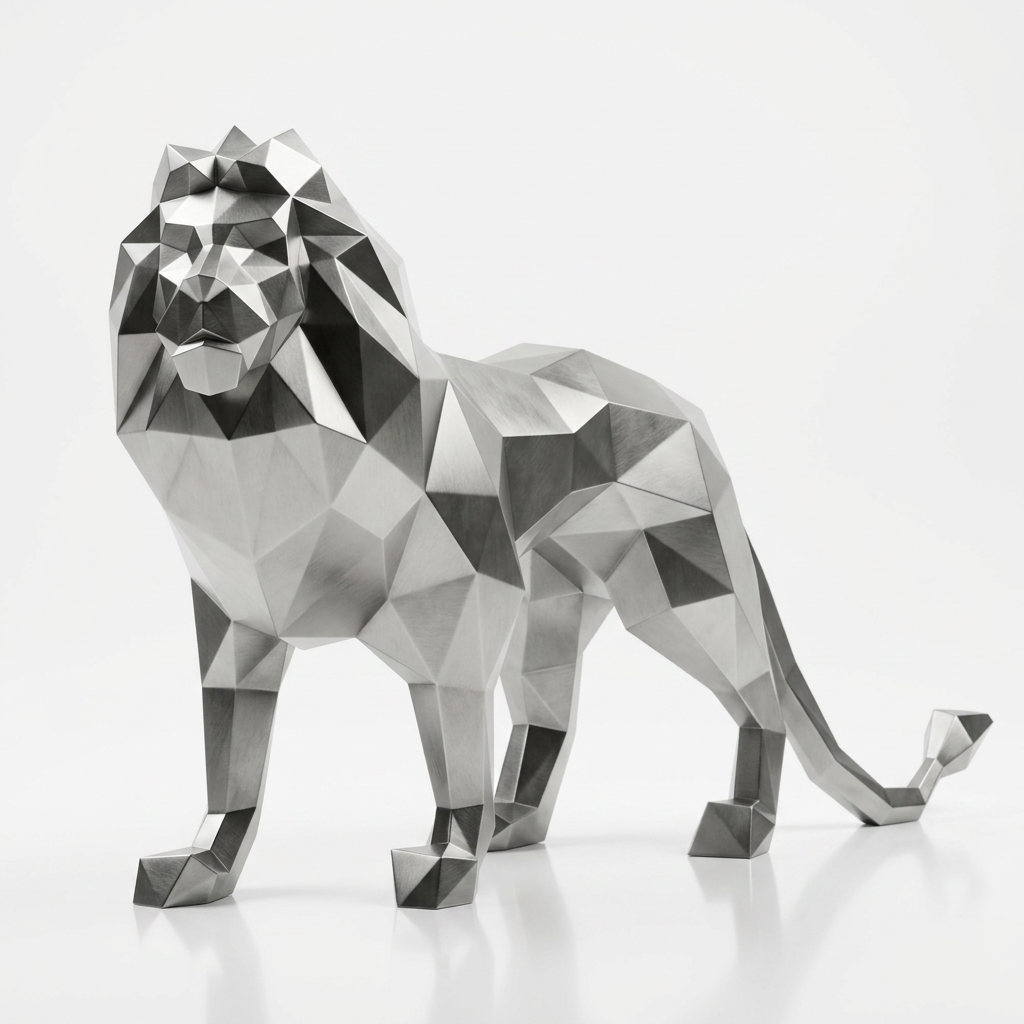 Sculpture de Lion Origami En Inox