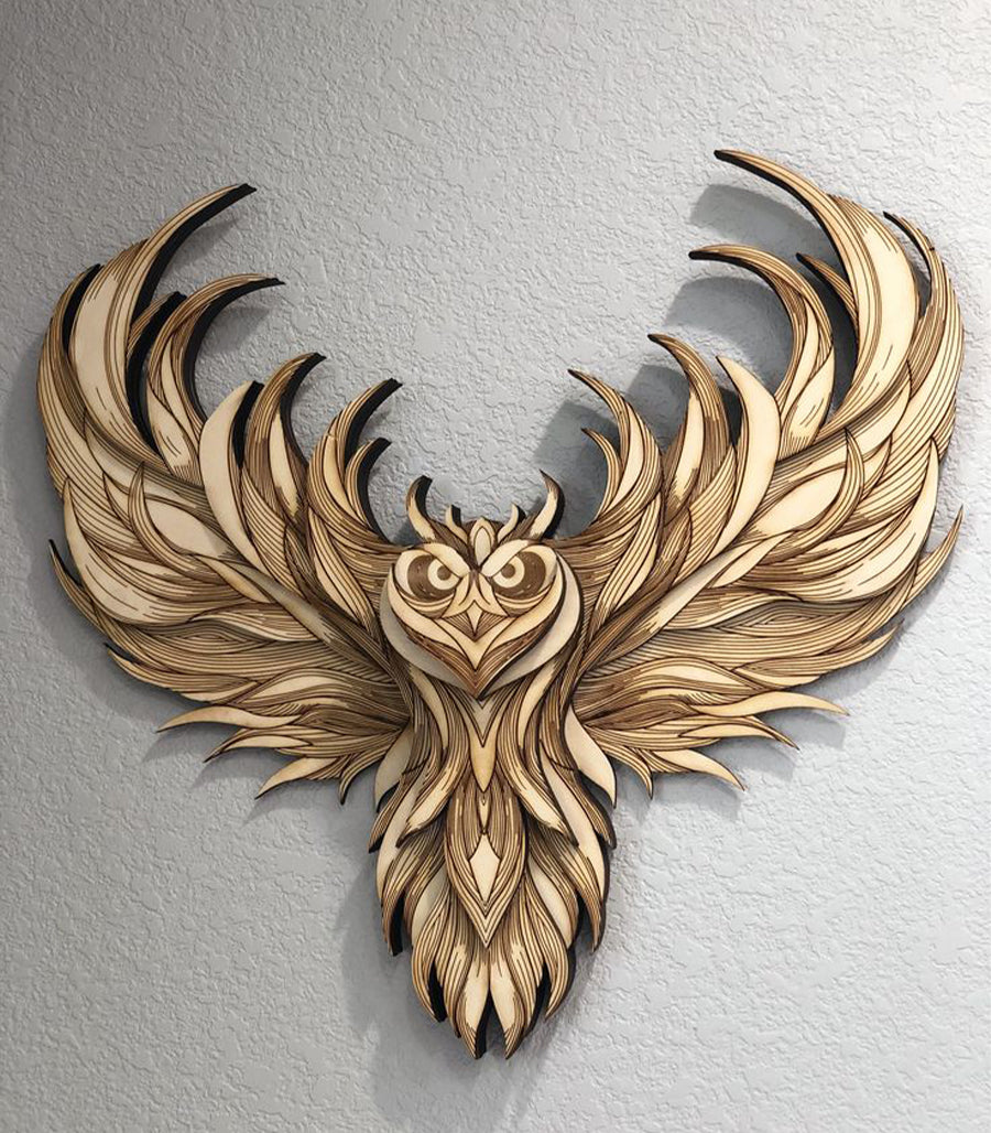 Sculpture Murale Chouette en Bois de Bouleau 3D