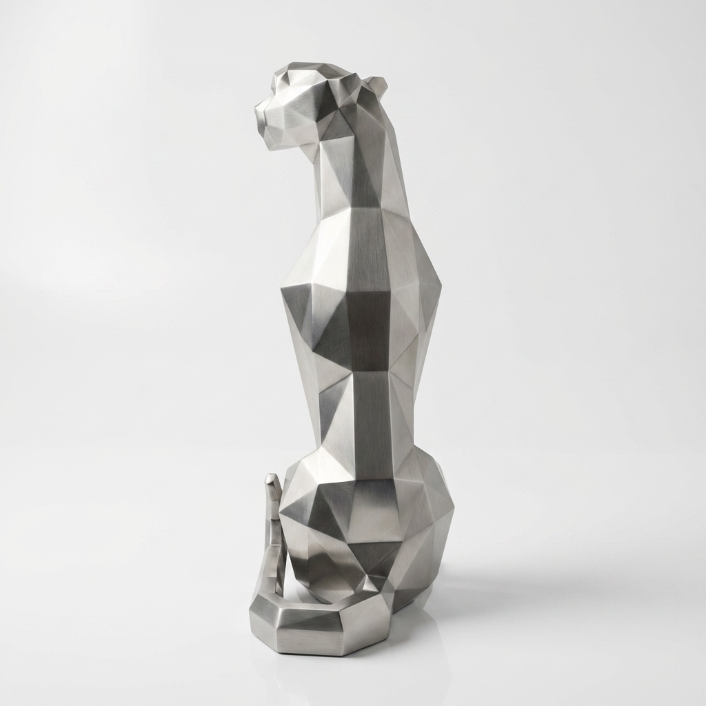Grande Statue Panthère Origami en Inox