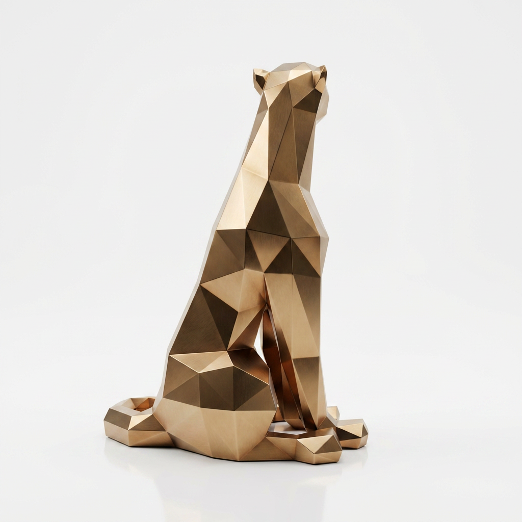 Grande Statue Panthère Origami en Inox Effet Bronze