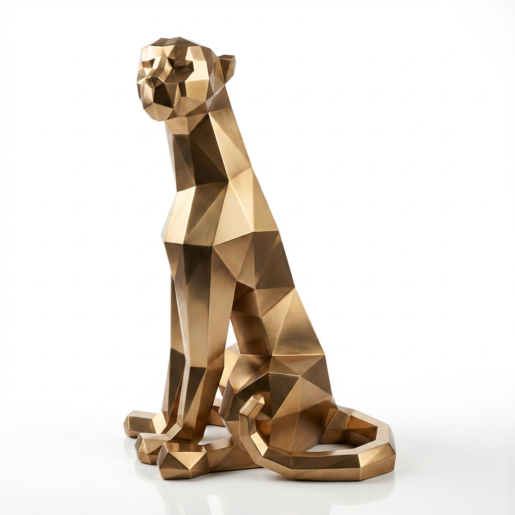 Grande Statue Panthère Origami en Inox Effet Bronze