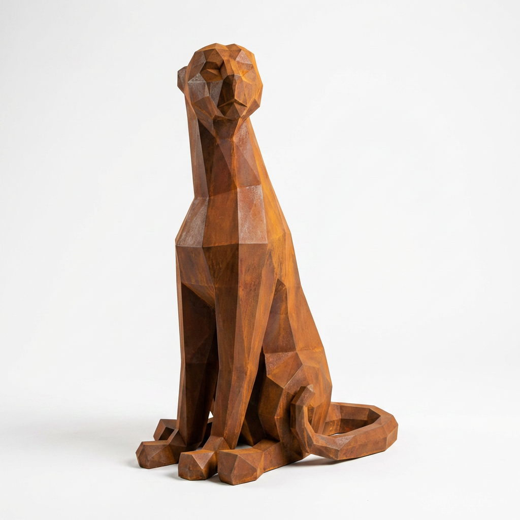 Grande Statue Panthère Origami en Corten