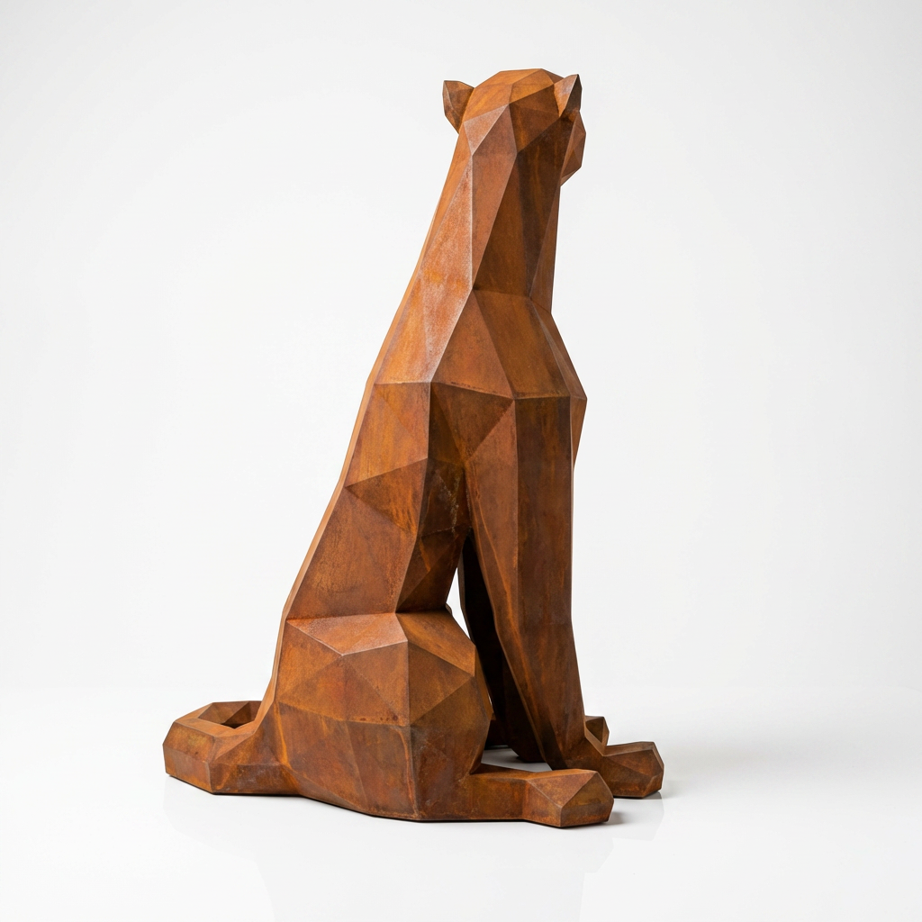 Grande Statue Panthère Origami en Corten
