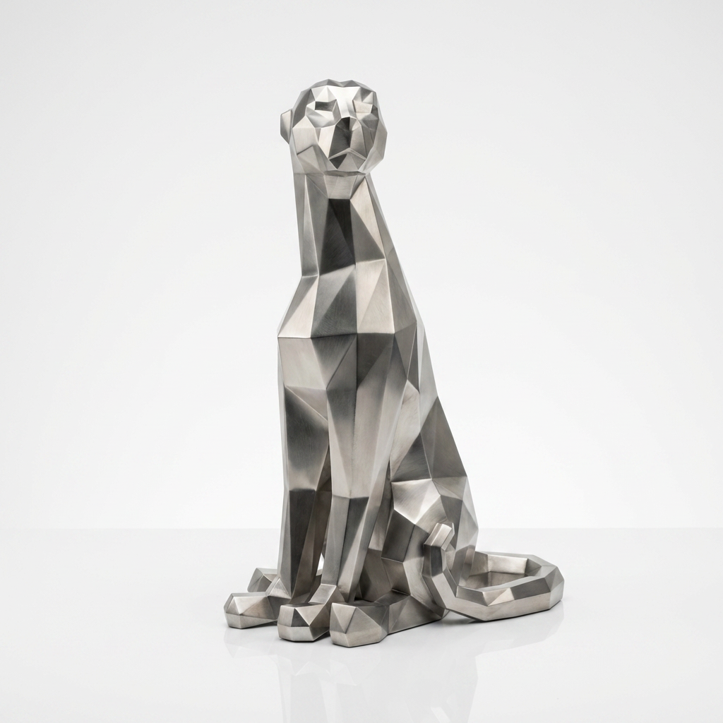 Grande Statue Panthère Origami en Inox