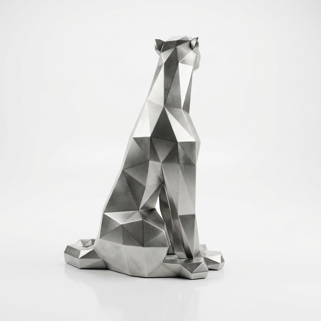 Grande Statue Panthère Origami en Inox