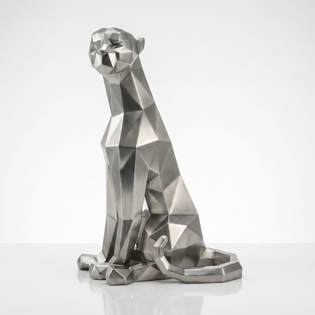 Grande Statue Panthère Origami en Inox