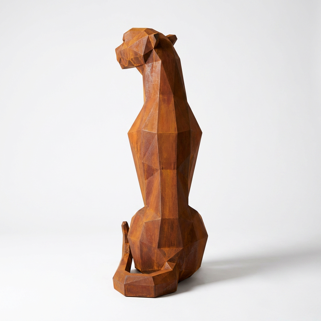 Grande Statue Panthère Origami en Corten