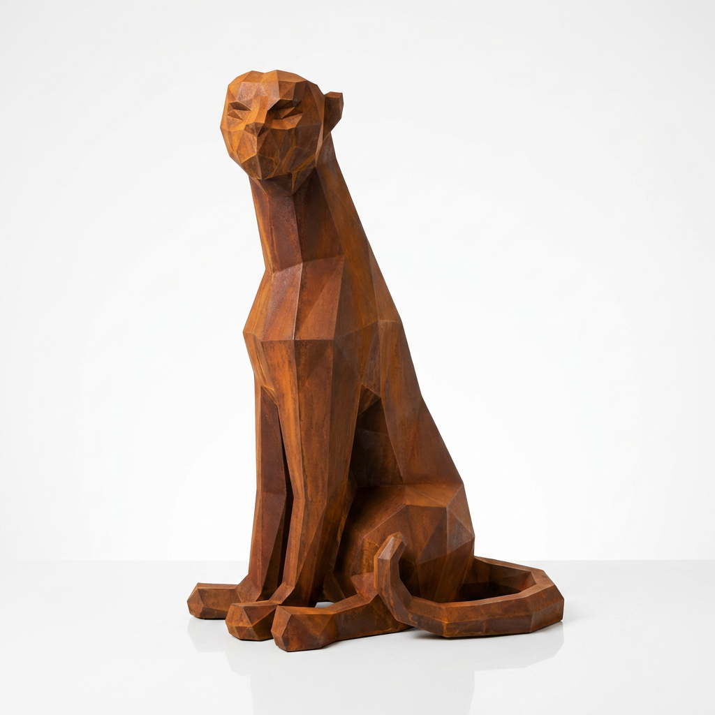 Grande Statue Panthère Origami en Corten