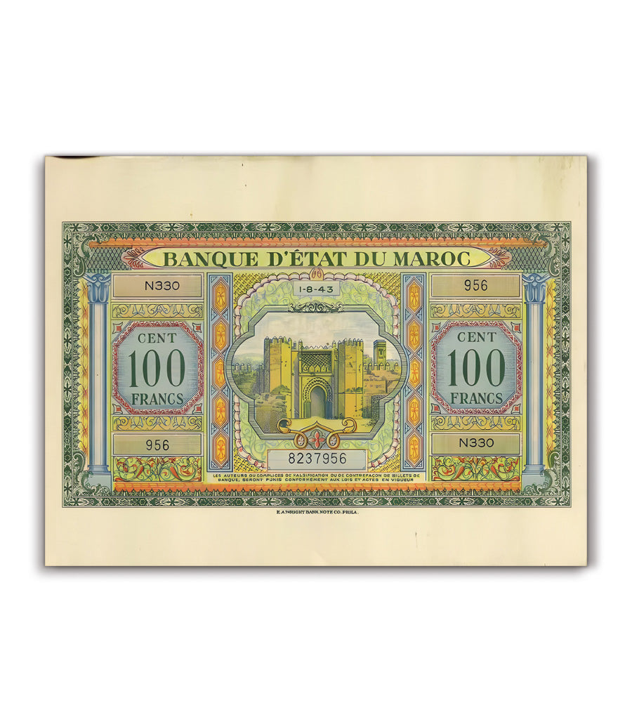 Tableau décoratif Billet de 100 Francs Maroc