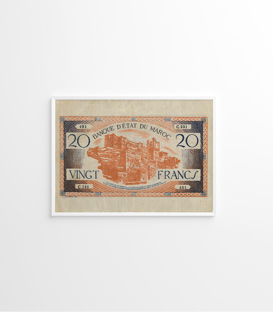 Tableau décoratif Billet de Vingt Francs Marocains