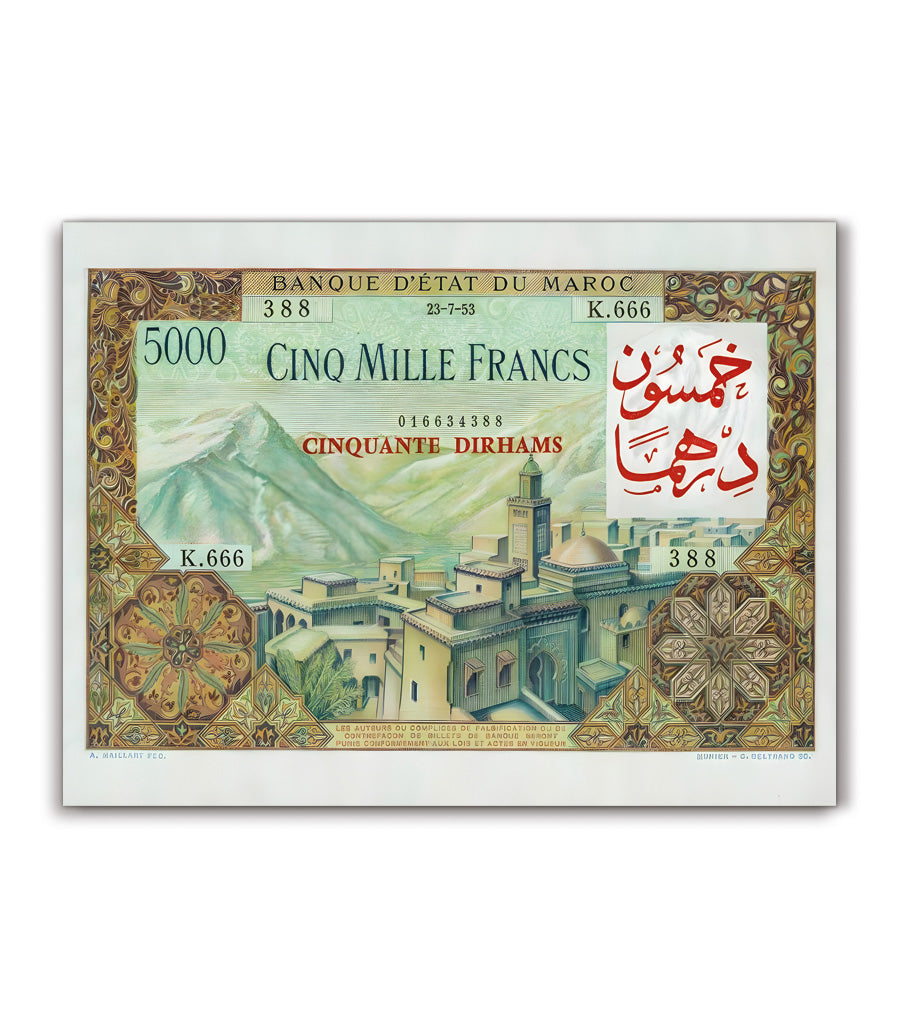 Tableau décoratif Billet de Cinq Mille Francs