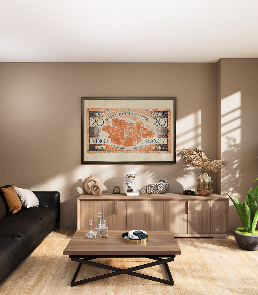 Tableau décoratif Billet de Vingt Francs Marocains