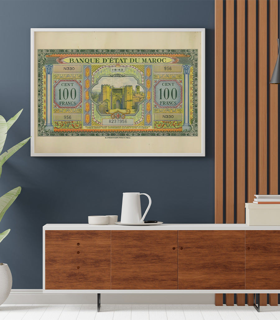 Tableau décoratif Billet de 100 Francs Maroc