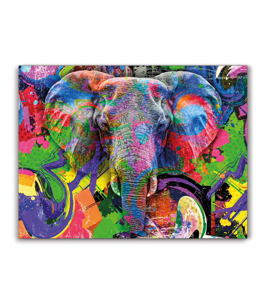 Tableau Décoratif Pop Art Animaux - Éléphant Coloré en Impression sur Velours