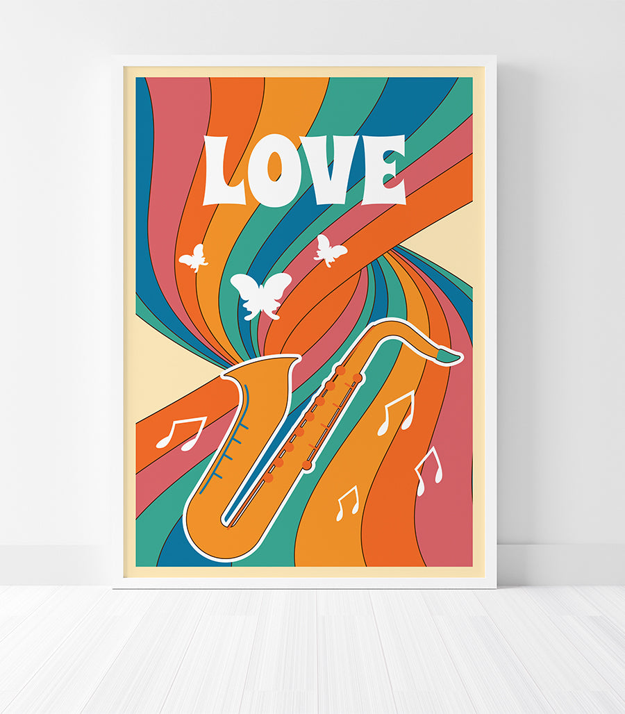 Tableau Décorative Psyché Love - Saxophone et Musique en Style Psychédélique