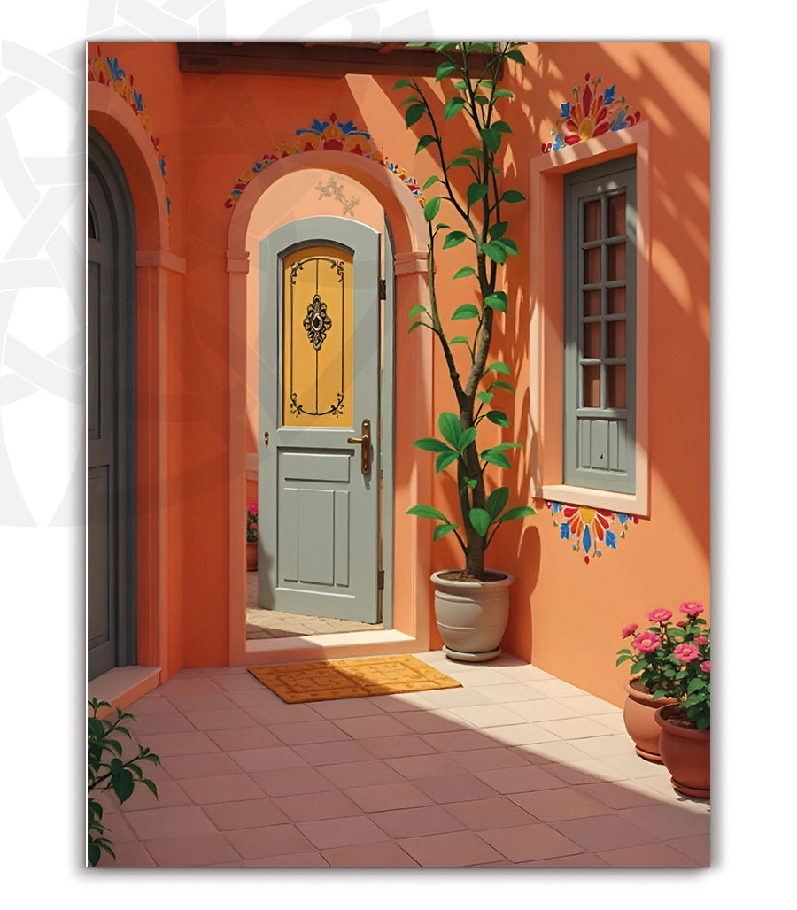 Tableau Décoratif : Entrée Fleurie Méditerranéenne