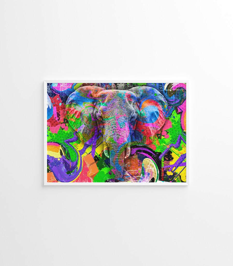 Tableau Décoratif Pop Art Animaux - Éléphant Coloré en Impression sur Velours