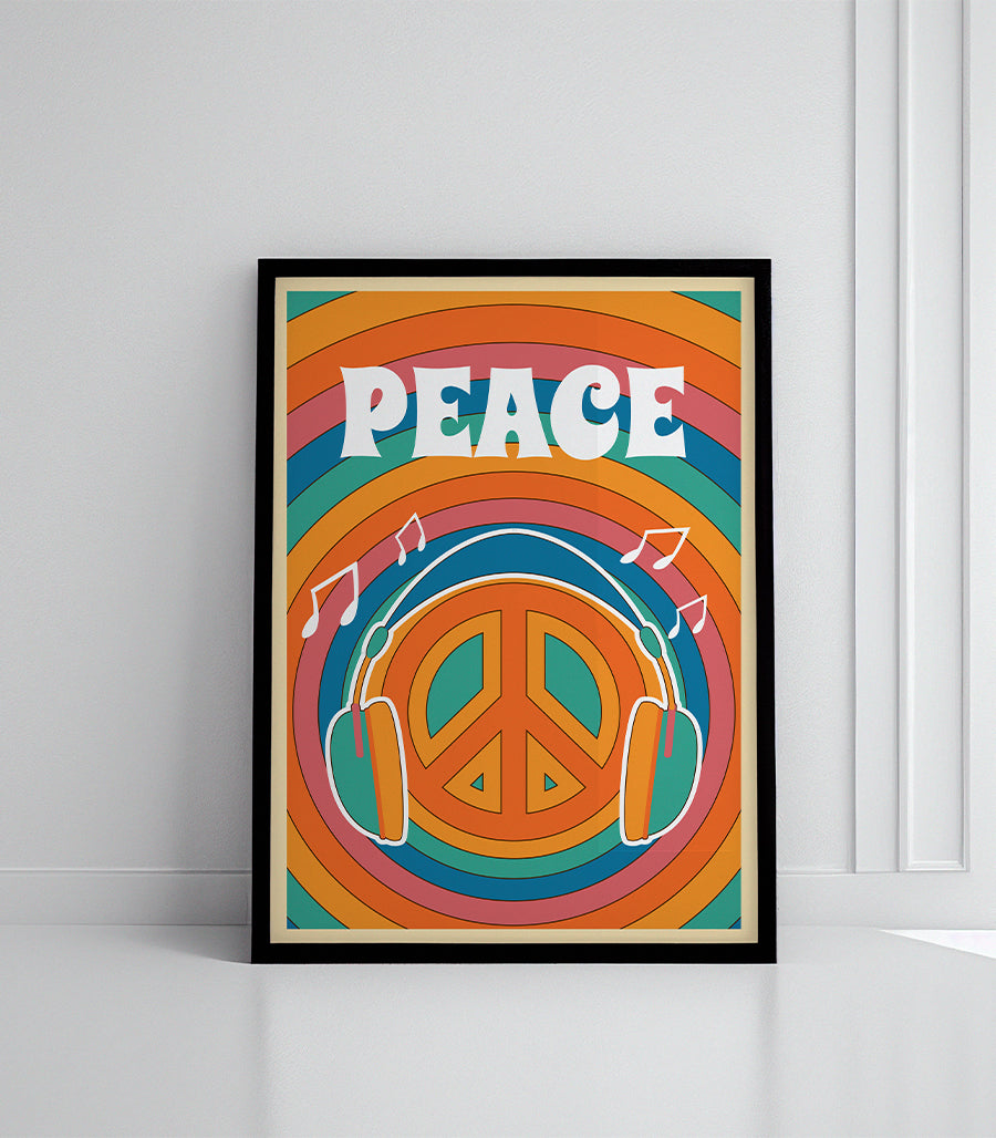 Tableau Décoratif - Peace &amp; Musique Rétro