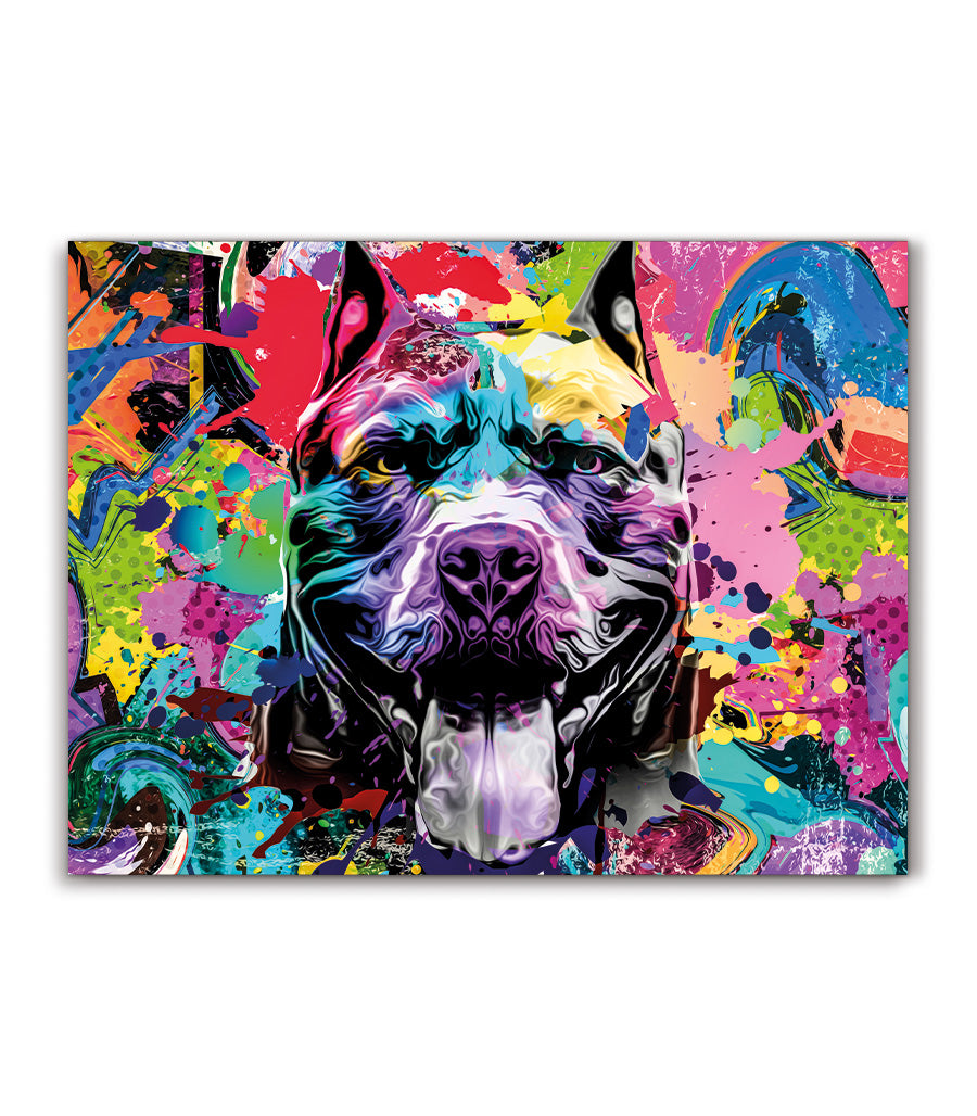 Tableau Décoratif Pop Art Animaux - Pitbull Coloré en Impression sur Velours