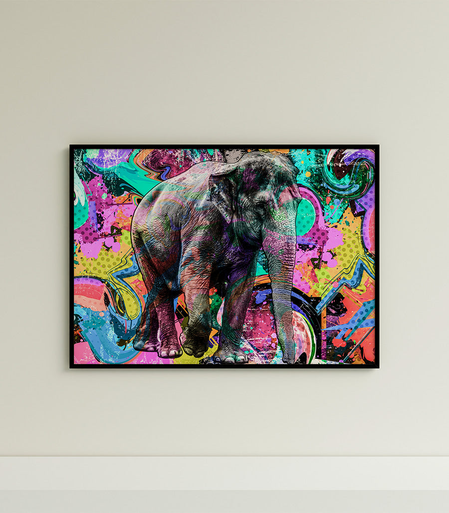 Tableau Décoratif Pop Art Animaux - Éléphant Coloré en Impression sur Velours
