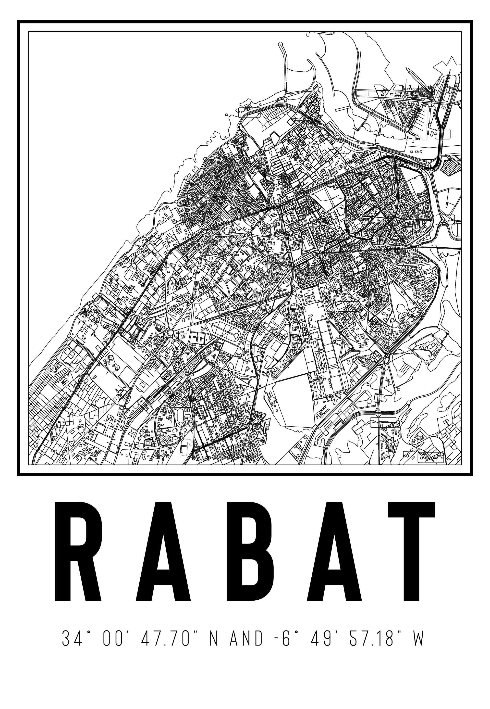 Tableau Déco de La ville Rabat en Noir et Blanc