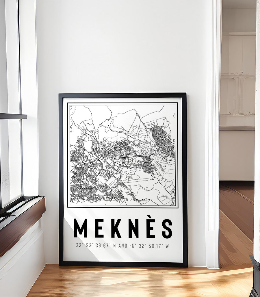 Tracé Architectural de Meknès: Harmonie Urbaine en Noir et Blanc