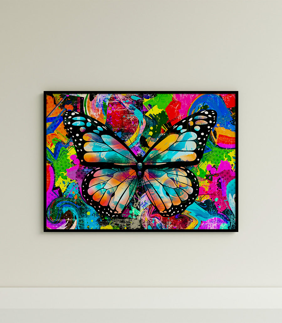 Tableau Décoratif Pop Art Animaux - Papillon Coloré en Impression sur Velours
