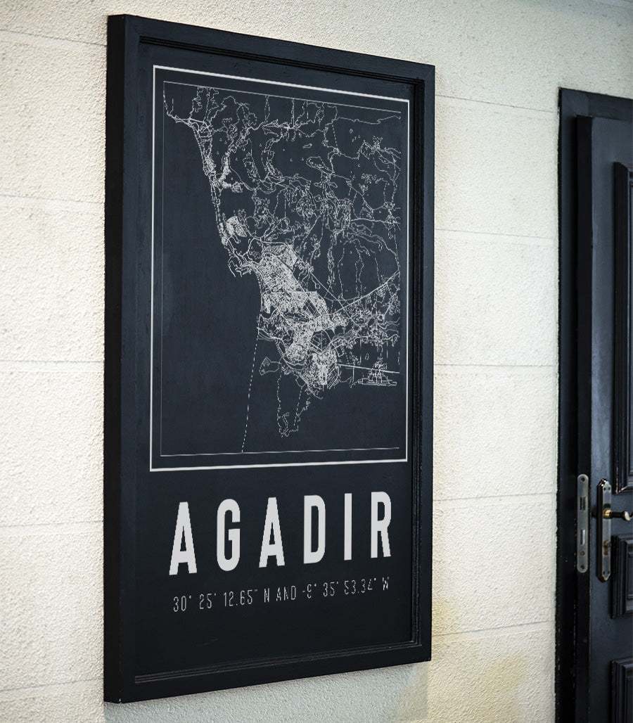 Tableau Décoratif de La Ville Agadir en Noir et Blanc