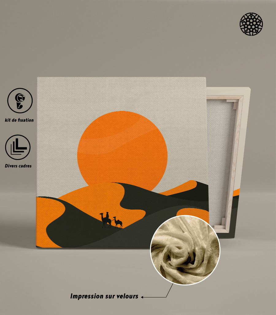 Tableau Décoratif Camaïeu Crépusculaire - Dunes et Chameaux