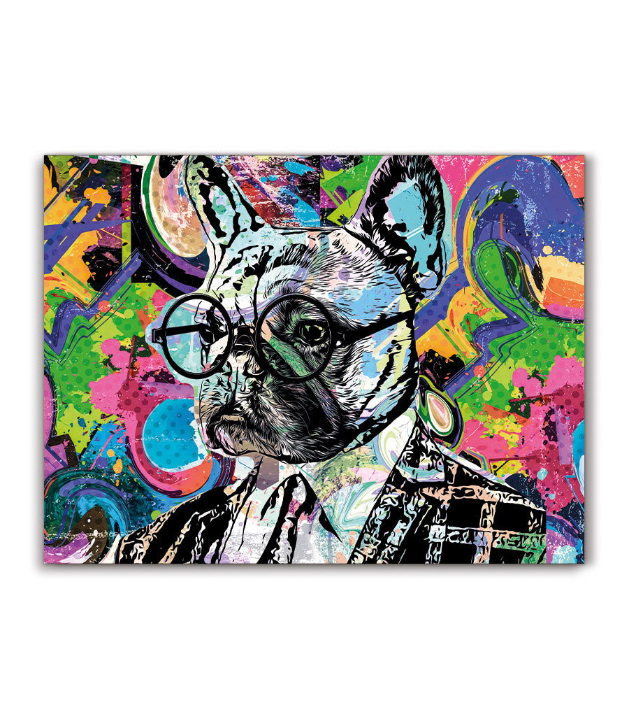 Tableau Décoratif Pop Art Animaux - Bulldog Sophistiqué en Impression sur Velours