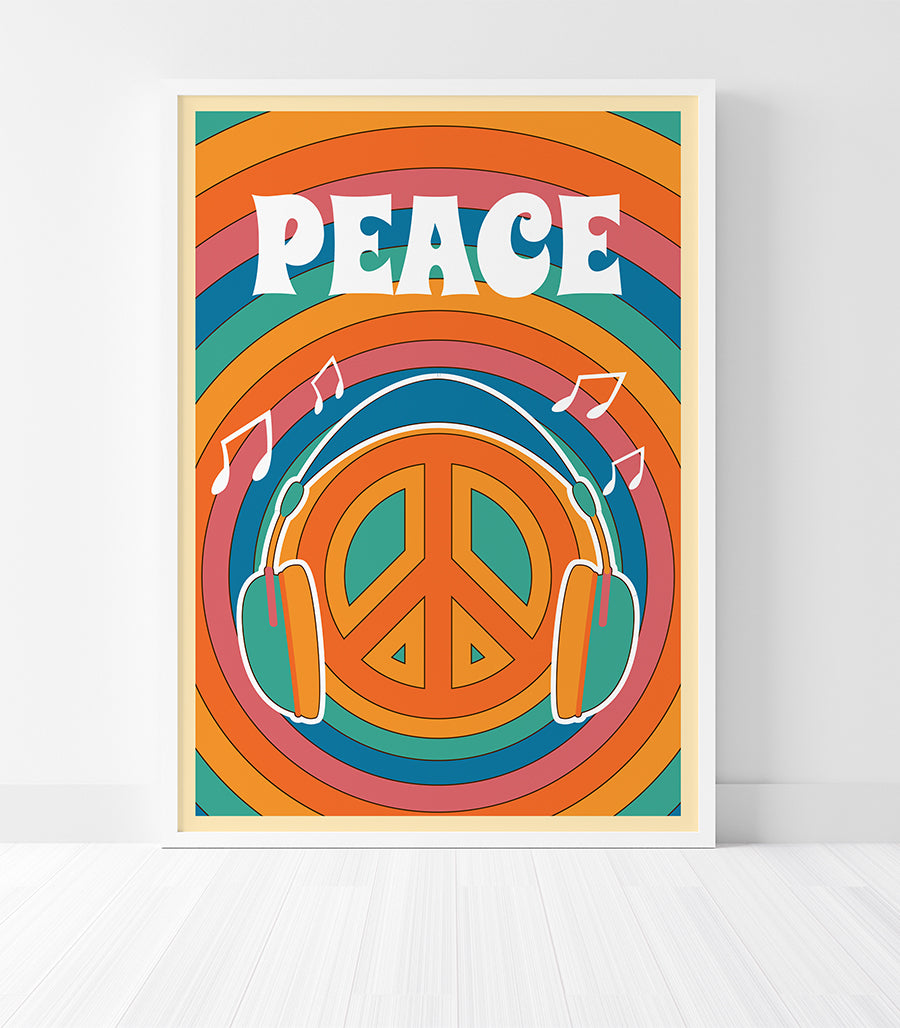 Tableau Décoratif - Peace &amp; Musique Rétro