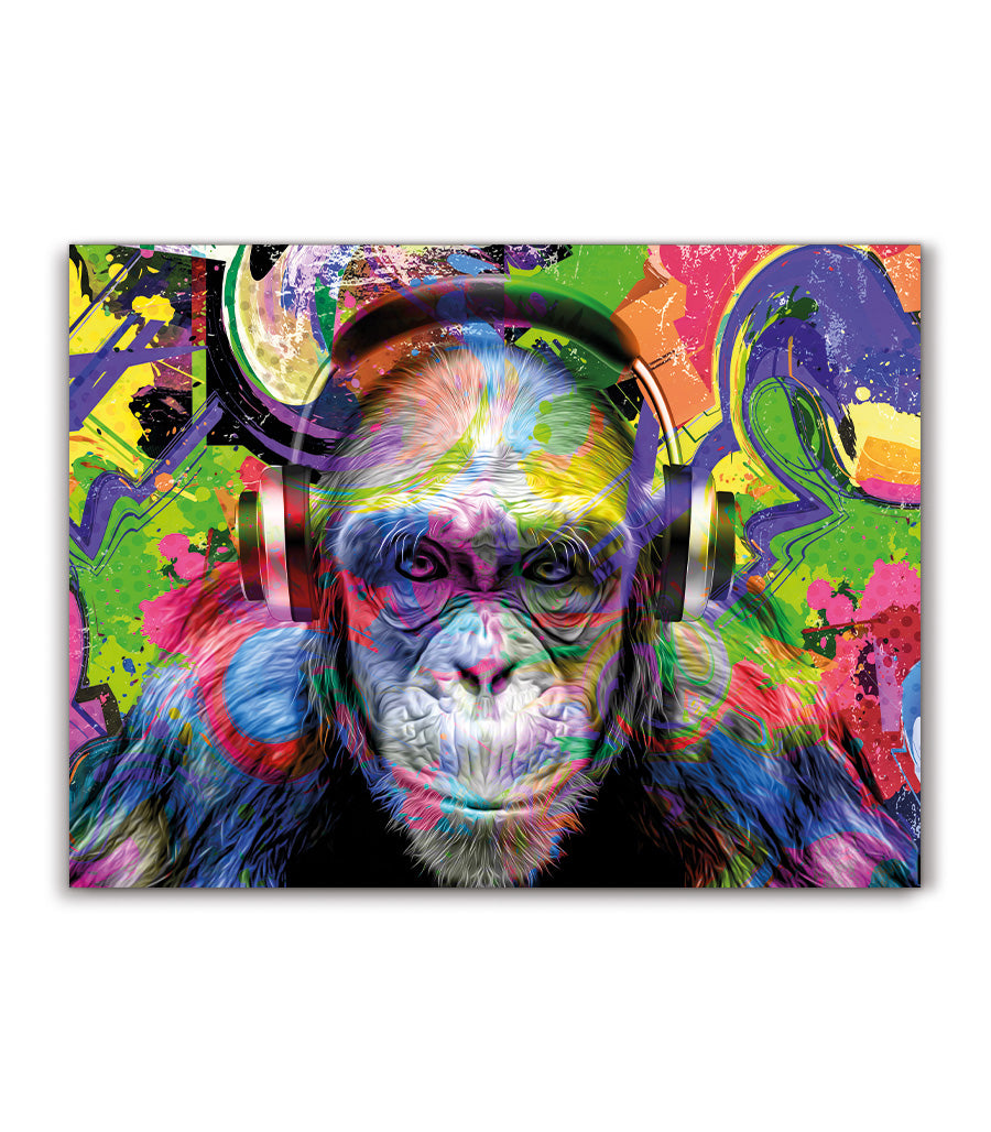 Tableau Décoratif Pop Art Animaux - Singe avec Casque en Impression sur Velours