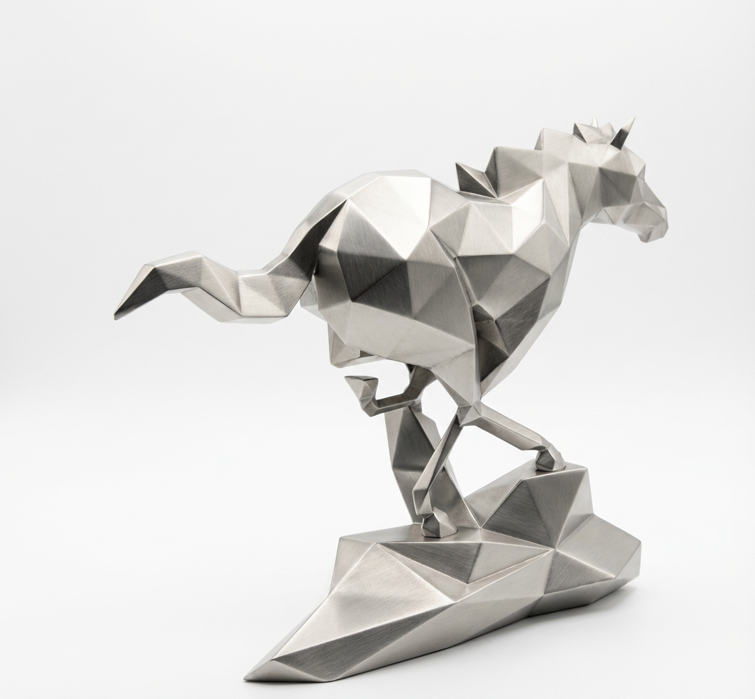Grande Sculpture Cheval Polygone En Inox
