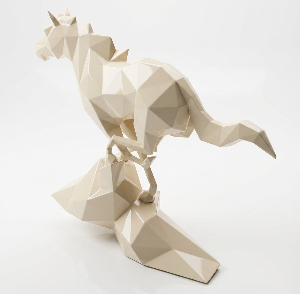 Grande Sculpture Cheval Polygone En Résine