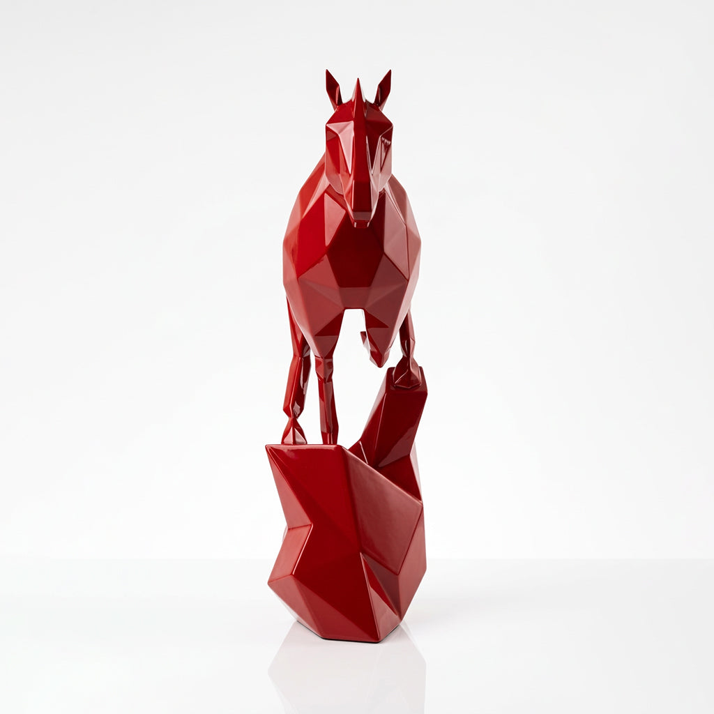 Grande Sculpture Cheval Polygone En Résine