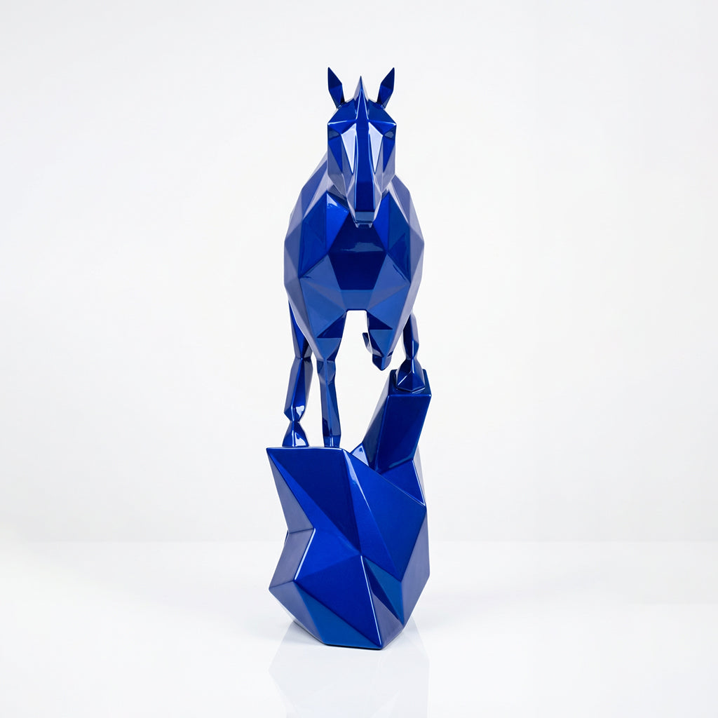 Grande Sculpture Cheval Polygone En Résine